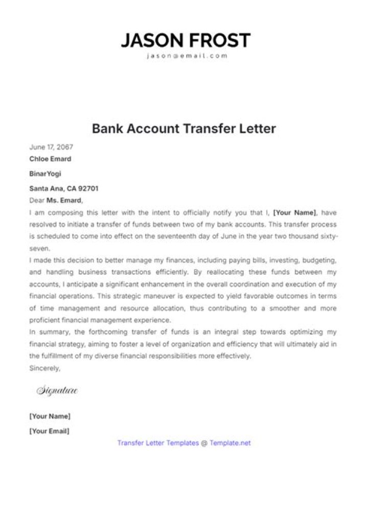 How can I write a bank transfer letter?