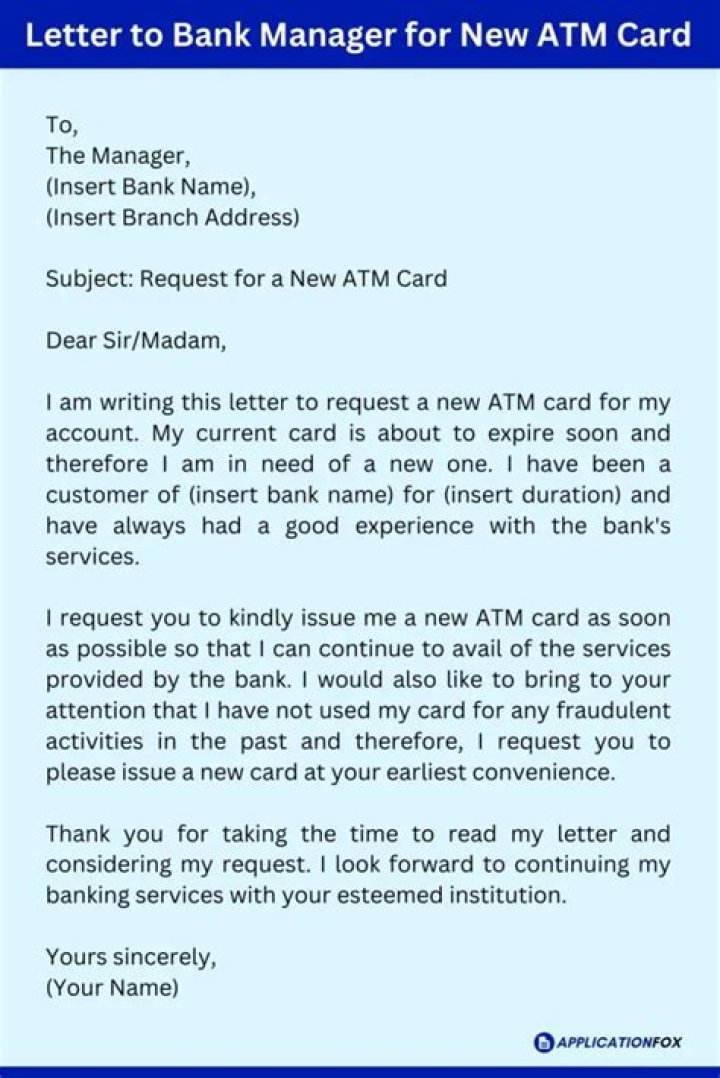 How can I write a letter to bank manager for ATM PIN number?