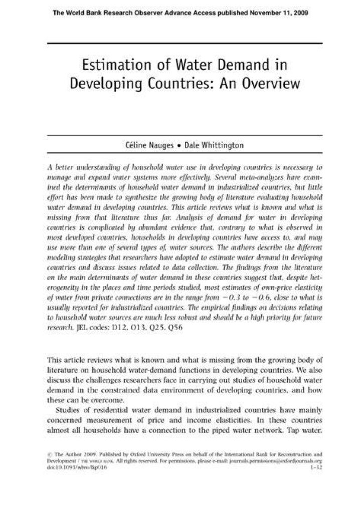 How is water demand estimated in developing countries?
