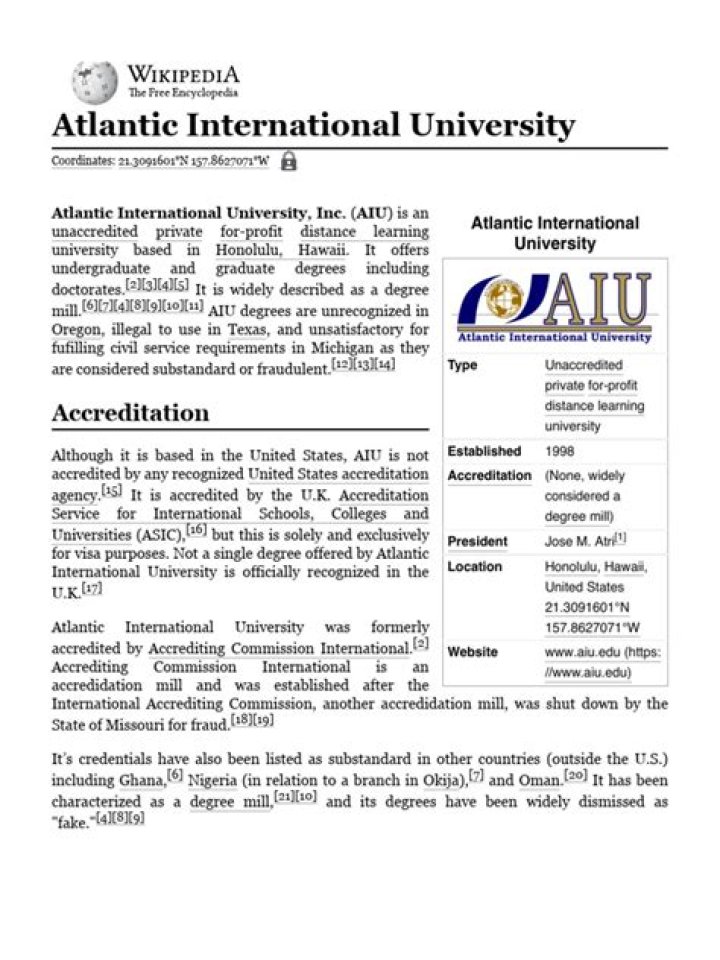 Is Atlantic International University accredited internationally?