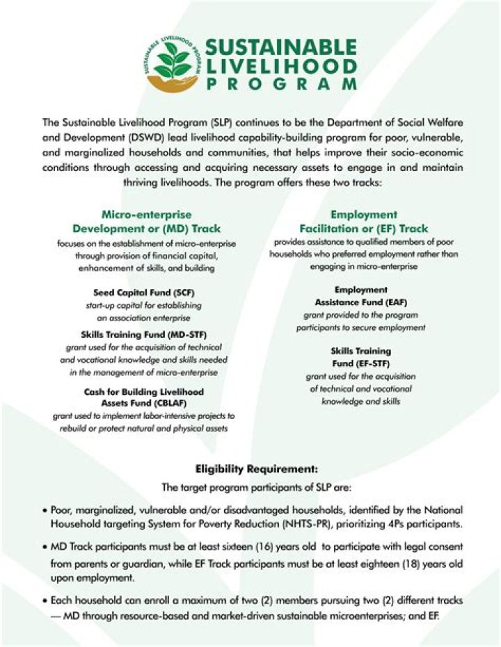 What are the services of sustainable livelihood program?
