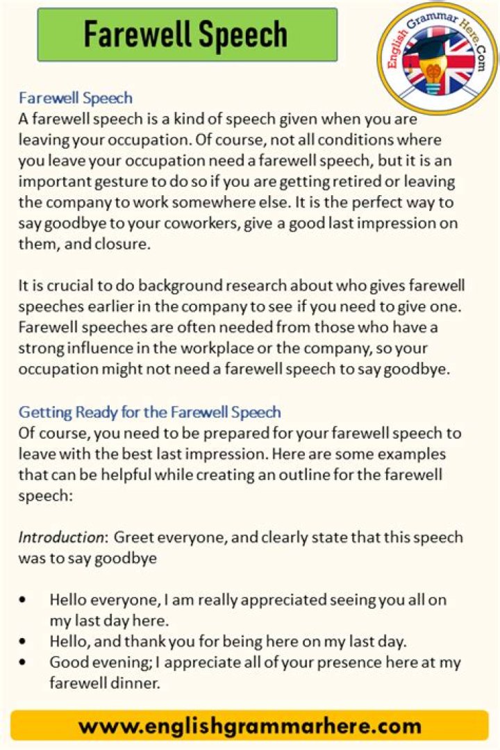 What do you say in a farewell speech?