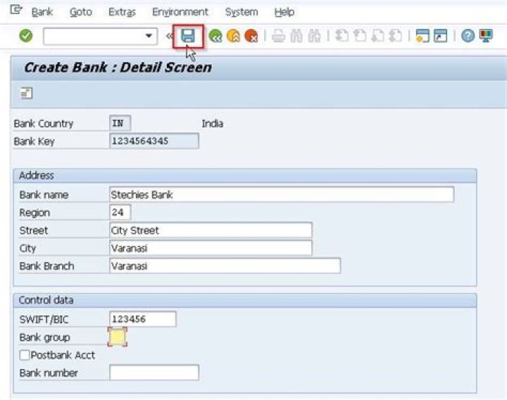 What is bank key in SAP vendor Master?