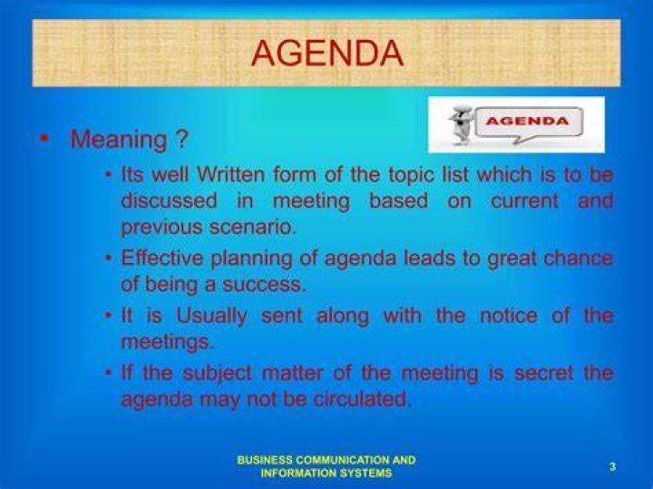 What is the meaning of agenda of meeting?