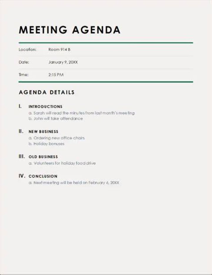What should be included in the meeting agenda?