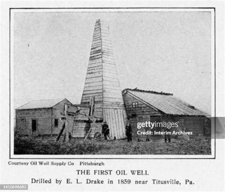 When and where was first oil well drilled?